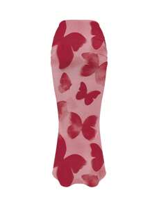 INAWLY Women's Elegant Butterfly Print Bodycon Mermaid Skirt - Multicolor - View 2