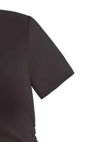 青少年女孩夏季休闲电子游戏印花短袖 T 恤和工装裤套装 - 黑色 - 查看 6