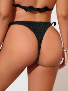 SHEIN Swim 2025 Summer Beach Sexy Plus Size Women Leopard Print Jacquard Textured Bikini Bottom - Black - View 2