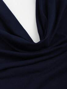 Sweetra 女士休闲垂坠领紧身衣 - 藏蓝色 - 查看 4