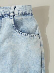 2pcs Girls Fashionable White Ribbed Cropped Tank Top & Ripped Denim Long Pants Set - Multicolor - View 6