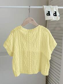 SHEIN Tween Girls' Oversized Casual Crewneck Pullover Textured Fabric Short Sleeve Cropped T-Shirt - Yellow - View 6