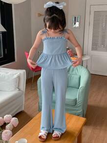 DAZY 2pcs/Set Tween Girls Knit Vest + Pants Two Pieces Outfit, Fall,Back To School Clothes - Blue - View 3