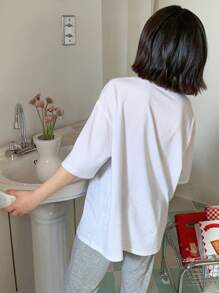 DAZY Áo thun tay ngắn cổ tròn in hình bướm cho bé gái tuổi mới lớn, Xuân/Hè, Quần áo cho bé gái tuổi mới lớn, Quần áo trở lại trường - trắng - Xem 2