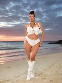 Breezaya Summer Sexy Tie-Up Solid Color Denim Crop Top