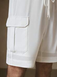 Manfinity ModaGents Men's Casual White Cargo Pocket Drawstring Woven Shorts, Suitable For Daily Wear In Summer, Summer White Shorts, Summer Shorts, Summer Outfits, Summer Clothes, Bermuda Men Shorts Beach Pants, Comfy Shorts, Camping And Mountaineering White Shorts, Matching Outfits Couples, Men Gifts, Shorts Suitable For Boyfriend Or Husband To Wear, Men's Beach Shorts