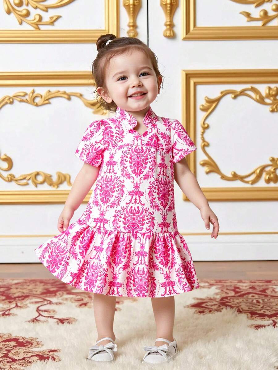 Baby Mädchen Sommerkleid mit Blumenmuster und Kurzarm