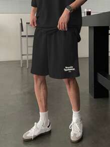 DAZY 2 pièces/set Ensemble t-shirt et short pour hommes avec imprimé lettre, noir