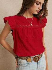 Poéselle Mùa cưới nghỉ hè, Áo cánh trơn viền bèo nhún tuyệt đẹp, Mùa hè, Áo dễ thương, Lãng mạn thanh lịch, Phong cách Boho Chic, Phong cách thường ngày, Thiết yếu, Mùa hè, Mùa cưới - Đỏ - Xem 7