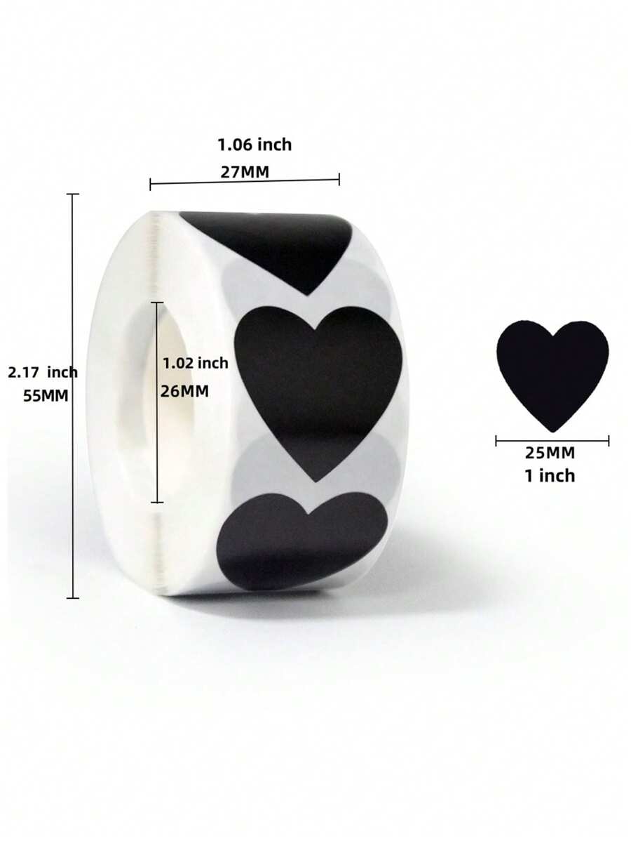 SHEIN 500pcs/Roll Heart Shape Adhesive Label Stickers - Black - View 1