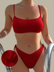 Swim Basics Bikinis de unicolor simples para vacaciones, playa y verano 2025 - Rojo - Ver 1