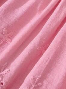 SHEIN Baby Girl Vintage French Style Elegant Embroidered Floral Ruffled Collar Puff Sleeve Blouse, Suitable For Outings - Hot Pink - View 4