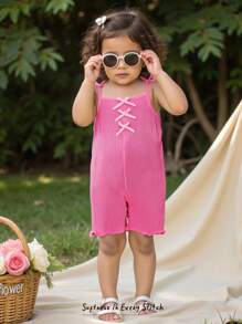 Cozy Pixies 女婴 3D 蝴蝶结针织柔软吊带背心连体短裤