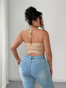 Elenzga Áo dự tiệc/club lấp lánh, bất đối xứng, gợi cảm dành cho nữ cỡ lớn - Rượu sâm banh - Xem 2