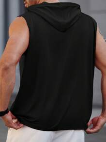 Manfinity LEGND 大码男式标语印花抽绳连帽休闲背心 - 黑色 - 查看 2