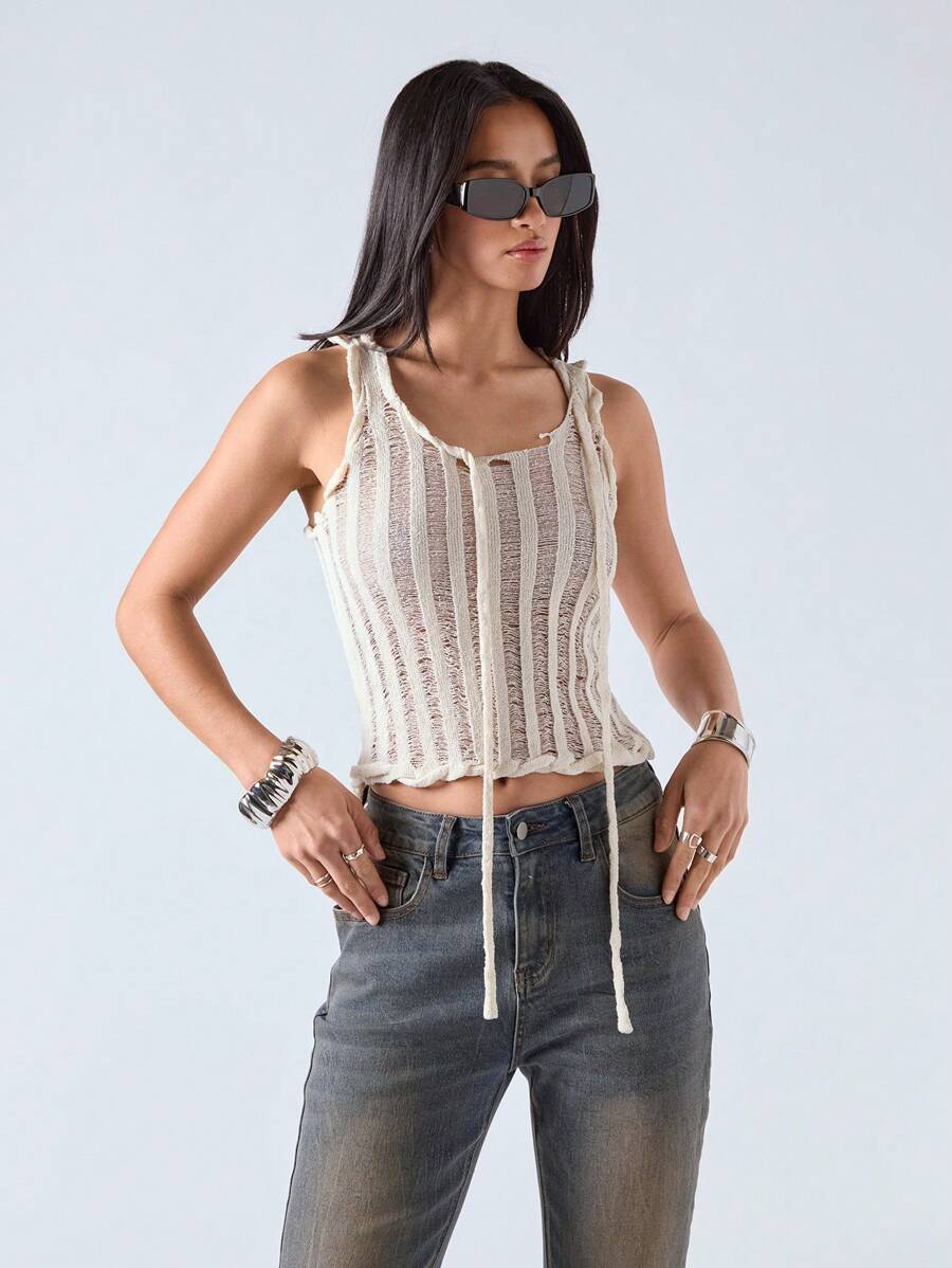 LYSMO Débardeur sans manches semi-transparent pour femme avec sangle de cou interchangeable