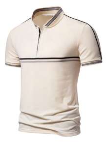 Manfinity Homme Men's Half-Zip Striped Print Casual Short Sleeve Polo Shirt, Summer - Multicolor - View 6