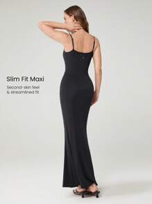 GLOWMODE 莫代尔 丝般柔滑 收腹 透视无缝 雕塑廓形 可调节肩带 超长连衣裙 内置短裤 侧袋 防滑手柄 日常休闲装 可拆卸罩杯 - 黑色 - 查看 6