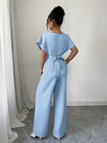 Selianne Women's Pleated Waist Casual Jumpsuit, Minimalist Design, Suitable For Summer - Blue - View 2