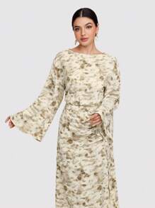 Veilorie 2 件套女士简约时尚休闲长袖上衣和裙子套装，适合日常穿着 - 黃色 - 查看 5