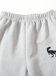 SHEIN 2pcs Tween Boys' Casual Textured Fabric Hoodie & Pants Set - Grey - View 4