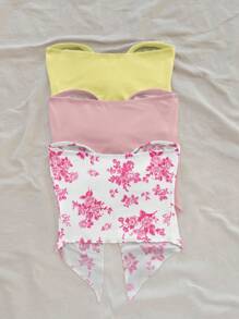 Soleia 3pcs Floral Printed Summer Casual Vacation Tops Set For Women Spring,Rave Top Suitable For Going Out - Multicolor - View 2