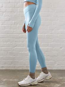Musera Sport 交叉腰部修身塑形运动紧身裤 夏季跑步健身房日常健身瑜伽普拉提休闲 - 淺藍色 - 查看 3