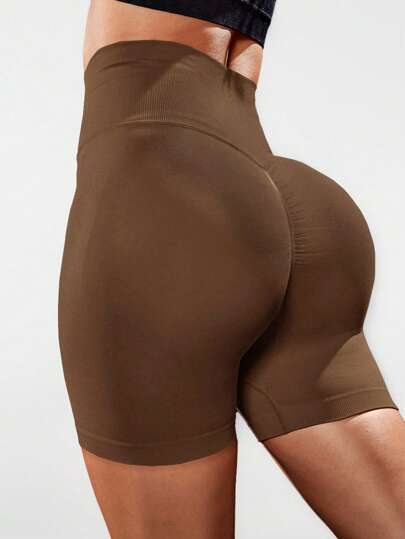 شورت رياضي مطاطي بخصر عريض ذو قاعدة منتفخة، قصير المرونة للنساء، شورت رياضي، شورت دراجة