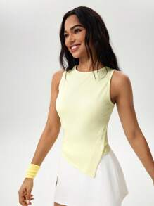 Hanevo 女士圆领铆钉运动休闲短款 T 恤 - 黃色 - 查看 5