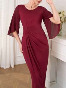 Mulvari Casual Ruched Waist Women Daily Wear Dress - Red - View 1