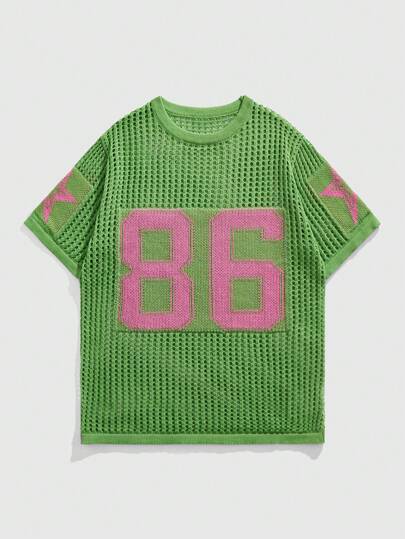 Prep Top à manches courtes style de rue pour hommes, jacquard numérique et ajouré