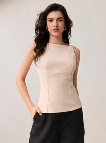 BizChic Áo dệt kim không tay hở lưng, thanh lịch, lãng mạn với nơ thắt cổ dành cho nữ, đa năng, phù hợp cho công sở, thường ngày và mặc đi làm. - Màu be - Xem 7