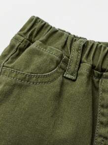 SHEIN Pantalones vaqueros holgados de denim suave con cortes y roturas para niño pequeño en verano - Verde militar - Ver 4
