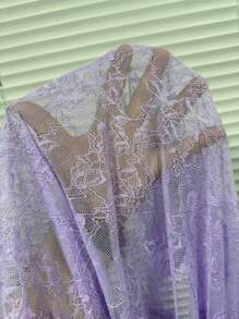SHEIN Camisola de noche con parches de encaje y empalmado, con lazo asimétrico en el lateral para tallas grandes - Morado - Ver 8