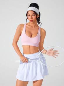 Easithlete 女士网眼拼布透气镂空运动胸罩 - 粉色 - 查看 4
