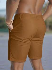 Manfinity Mode 男士纯色简约修身时尚休闲短裤，白色男士短裤男士服装男士短裤 - 銅色 - 查看 2