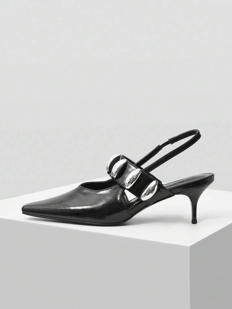 POINTED TOE, LOW HEEL, RUCHED BOW ACCENT LADIES HIGH HEELS