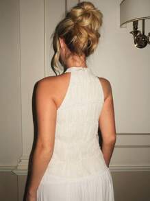 Glamine Charm 纹理雪纺女式露背衬衫，夏季春季海滩度假乡村自然波西米亚风优雅 - 杏色 - 查看 3