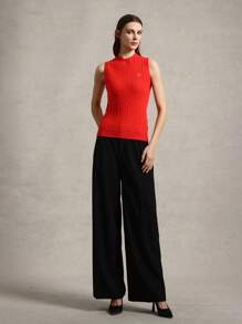 Briarwyn 女士无袖粗针织刺绣背心上衣夏季女士商务休闲装 - 紅色 - 查看 3