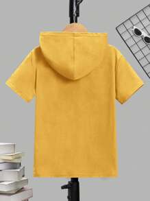 SHEIN Tween Boy Casual Comfortable Solid Color Embossed Knit T-Shirt - Yellow - View 2