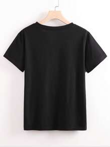 Women's Casual Lemon Printed Short Sleeve T-Shirt, Summer - Black - View 2