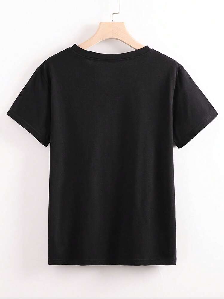 Women's Casual Lemon Printed Short Sleeve T-Shirt, Summer - Black - View 2