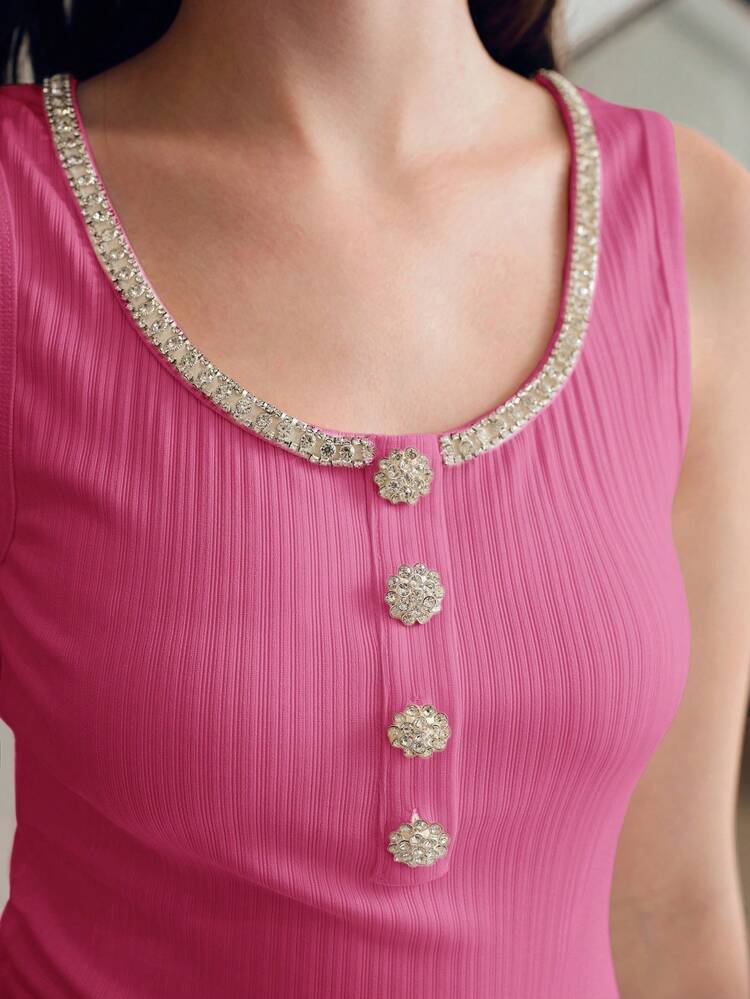 RHINESTONE BUTTON TANK TOP