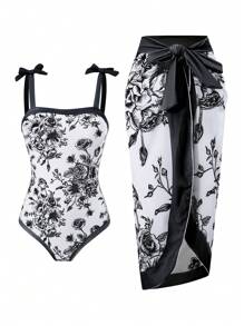 1件少女随机印花连体泳衣