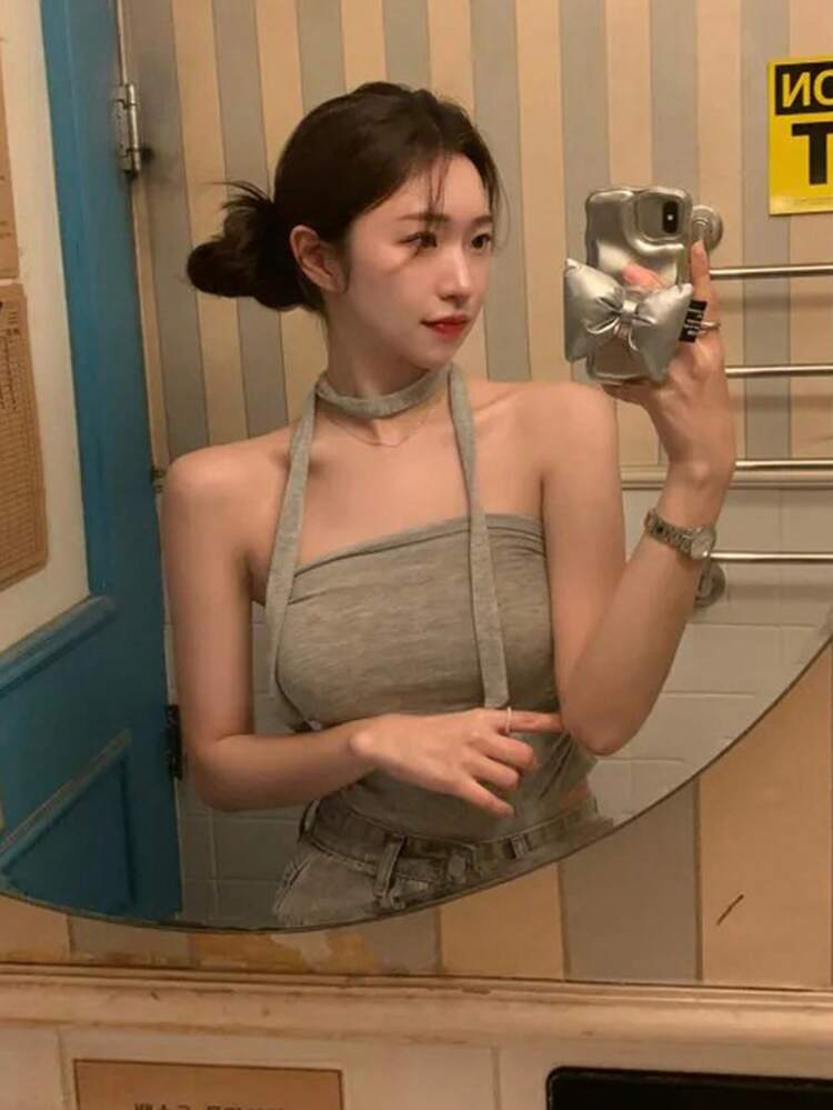 Women's Cropped Tube Top Camisole With Neck Tie
