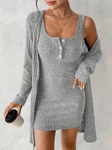 EMERY ROSE 1 Set Women Sexy Blue Two Pieces Dress, Autumn/Winter