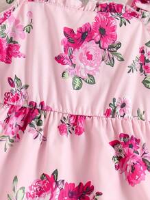 Tween Girl Summer Floral Print Ruffle Hem Dress - Pink - View 4