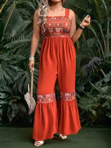 Breezaya Mono con estampado floral y volantes en los tirantes para mujeres de talla grande, ideal para vacaciones