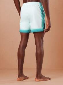 SUMWON 夏季沙滩泳裤运动休闲沙滩短裤弹力腰带透气游泳短裤水蓝色渐变运动户外泳池冲浪度假 - 綠色 - 查看 5
