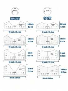 8 件 T 恤尺指南乙烯基对齐套件尺子家具工具 T 恤居中对齐尺 T 恤尺用于中心设计，PVC 工艺缝纫领测量配件绘图模板服装图案设计 - 白色 - 查看 3